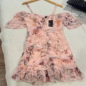 Elegant Floral Pink Off-Shoulder Dress